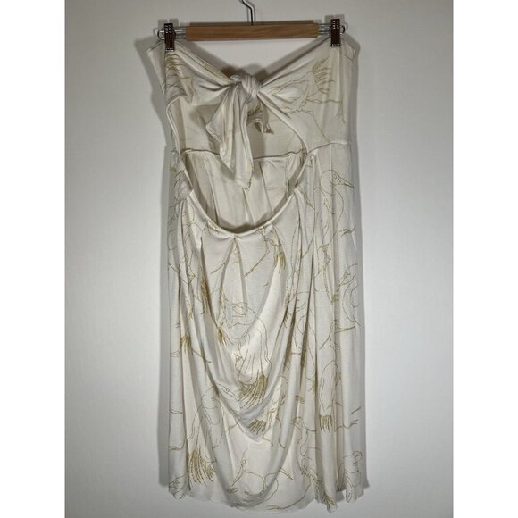 Vintage Y2K Rachel Pally cream gold foil cranes nature grecian strapless dress M - Picture 3 of 12